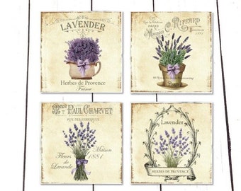 4 French Lavender Marble Magnets, Provence France Flowers Magnet Set, Lavender Herbes de Provence Magnets, Lavender Magnets
