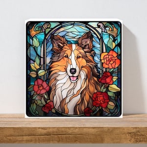 Rough Collie Wall Art, Collie Wood Sign, Rough Collie Sign, Collie Home Decor, Collie Gift, Faux Stained-Glass Dog Art