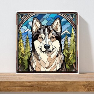Siberian Husky Wall Art, Siberian Husky Wood Sign, Husky Sign, Siberian Husky Home Decor, Siberian Husky Gift, Faux Stained-Glass Dog Art