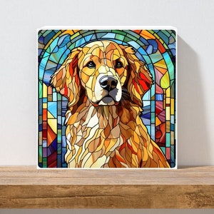 Golden Retriever Wall Art, Golden Retriever Wood Sign, Golden Retriever Home Decor, Golden Retriever Gift, Faux Stained-Glass Dog Art
