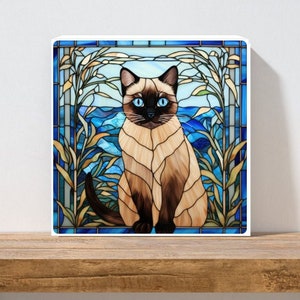 Siamese Cat Wall Art, Siamese Cat Decorative Wood Sign, Cat Sign, Cat Home Decor, Cat Art Gift, Cat Wall Decor, Faux Stained-Glass Cat Art