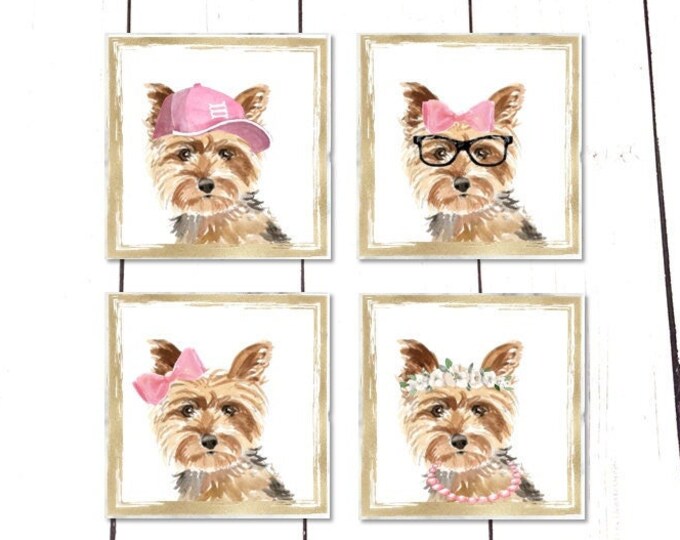 4 Yorkie Dog Marble Magnets - 2" Yorkie Magnets, Yorkie Refrigerator Magnets, Yorkie Dog Gift Magnets, Yorkie Dog Magnets