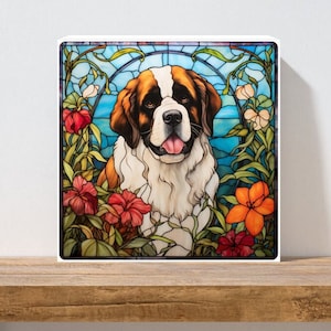 St Bernard Wall Art, Saint Bernard Wood Sign, St Bernard Home Decor, Saint Bernard Gift, St Bernard Gift, Faux Stained-Glass Dog Art
