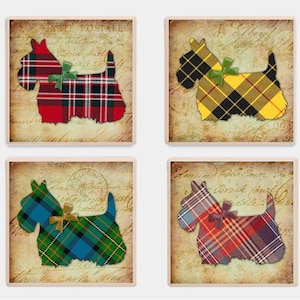 4 Scottish Terrier Coasters, Scottish Terrier Coaster Set, Scottish Terrier Coaster Gift, Scottish Terrier Drink Coasters, Scottie Coasters