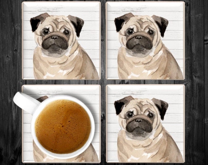 Pug Coasters, Pug Coasters Coaster Set, Pug Drink Coasters, Pug Gift Idea