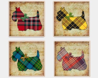 4 Scottish Terrier Coasters, Scottish Terrier Coaster Set, Scottish Terrier Coaster Gift, Scottish Terrier Drink Coasters, Scottie Coasters