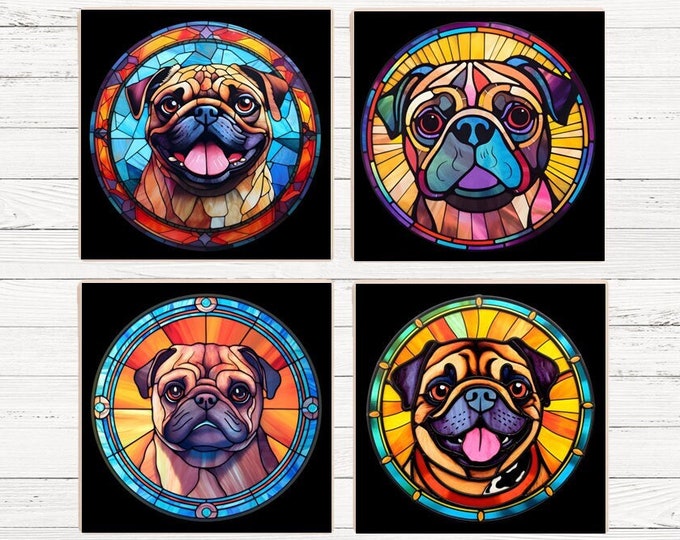 Pug Coasters, Pug Coaster Set, Pug Coaster Gift, Pug Drink Coasters, Pug Owner Gift