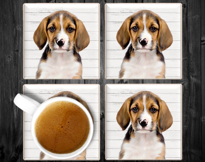 Beagle Coasters, Beagle Coaster Set, Beagle Drink Coasters, Beagle Owner Gift, Beagle Coaster Gift