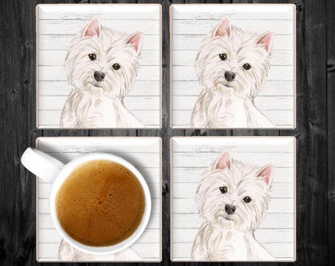 Westie Coasters, Westie Coaster Set, Westie Coaster Gift, Westie Drink Coasters