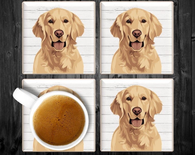 Golden Retriever Coaster, Golden Retriever Drink Coasters, Golden Retriever Gift