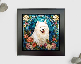 Samoyed Jewelry or Keepsake Box, Samoyed Memory Box, Samoyed Pet Loss Gift, Samoyed Decorative Box, Samoyed Faux Stained-Glass Style Box