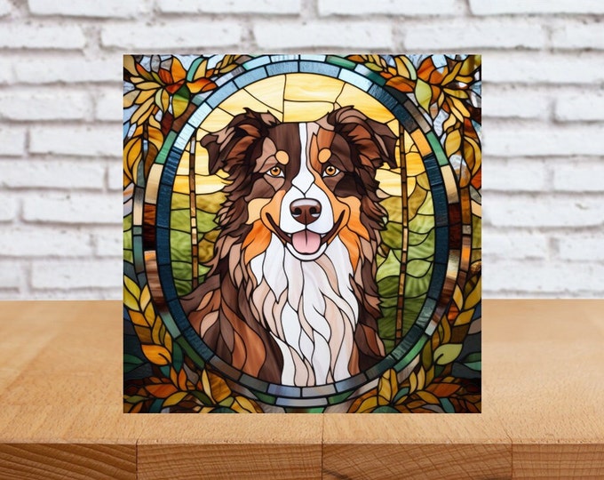 Australian Shepherd Wall Art, Australian Shepherd Sign, Australian Shepherd Home Decor, Australian Shepherd Gift, Faux Stained-Glass Dog Art