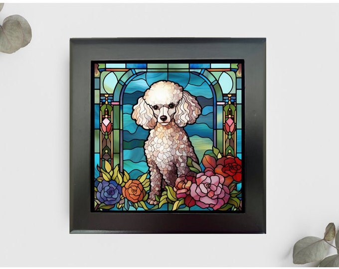 Poodle Jewelry or Keepsake Box, Poodle Memory Box, Poodle Pet Loss Gift, Faux Stained-Glass Style Box
