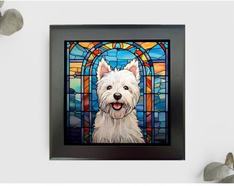 Westie Jewelry or Keepsake Box, Westie Memory Box, Westie Pet Loss Gift, Westie Box, Faux Stained-Glass Style Box