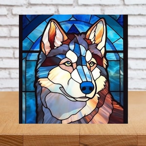 Siberian Husky Wall Art, Siberian Husky Wood Sign, Husky Sign, Siberian Husky Home Decor, Siberian Husky Gift, Faux Stained-Glass Dog Art