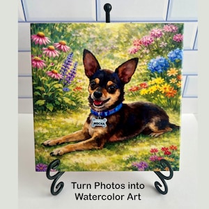 Custom Photo, Watercolor, Cartoon or Caricature Tile | 6” or 8" Ceramic Keepsake | Family, Pet or Memorial Gift | Personalized Art