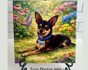 Custom Photo, Watercolor, Cartoon or Caricature Tile | 6” or 8" Ceramic Keepsake | Family, Pet or Memorial Gift | Personalized Art