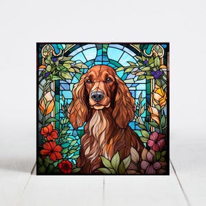 Irish Setter Ceramic Tile, Irish Setter Decorative Tile, Irish Setter Gift, Irish Setter Coaster, Faux Stained-Glass Dog Art