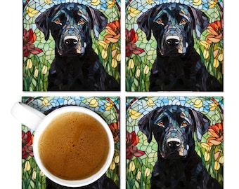 Black Lab Coasters, Black Labrador Coaster Set, Black Lab Coaster Gift, Black Labrador Drink Coasters, Black Lab Owner Gift