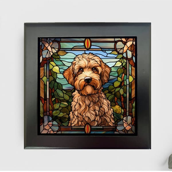 Labradoodle Jewelry or Keepsake Box, Labradoodle Memory Box, Labradoodle Pet Loss Gift, Faux Stained-Glass Style