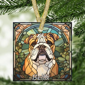 Personalized Bulldog Glass Christmas Ornament | Custom Bulldog Ornament | Unique Holiday Decor for Bulldog Lovers & Owners