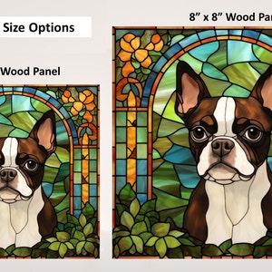Boston Terrier Wall Art, Brown Boston Terrier Decorative Art, Boston Terrier Sign, Boston Terrier Home Decor, Faux Stained-Glass Art image 3