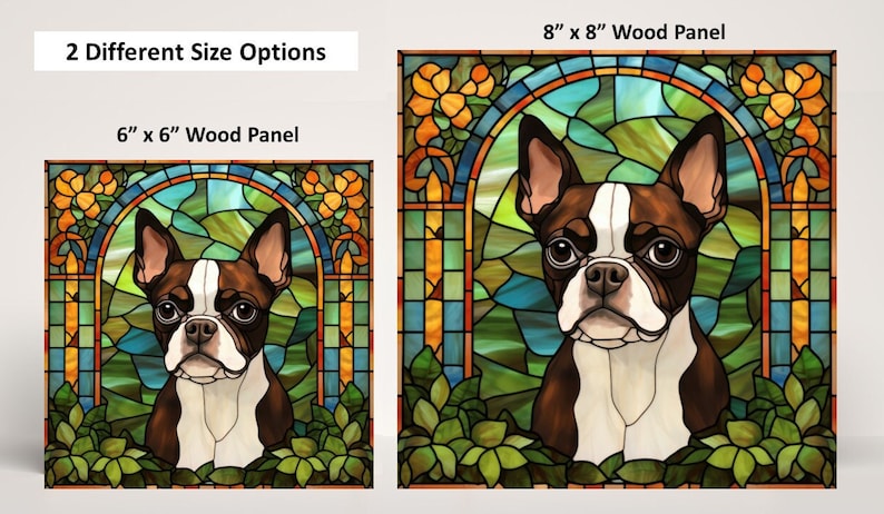 Boston Terrier Wall Art, Brown Boston Terrier Decorative Art, Boston Terrier Sign, Boston Terrier Home Decor, Faux Stained-Glass Art image 3