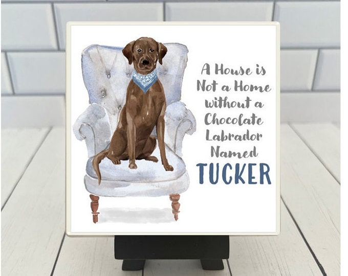 Chocolate Lab Dog Ceramic Tile Sign with Easel, Chocolate Lab Tile Coaster, Chocolate Lab Tile Sign, Chocolate Lab Decorative Tile