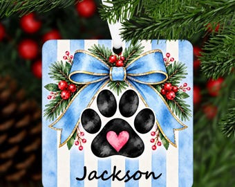 Personalized Dog Christmas Ornament, Custom Pet Name Ornament, Paw Print Ornament, Dog Lover Gift, Pet Christmas Ornament