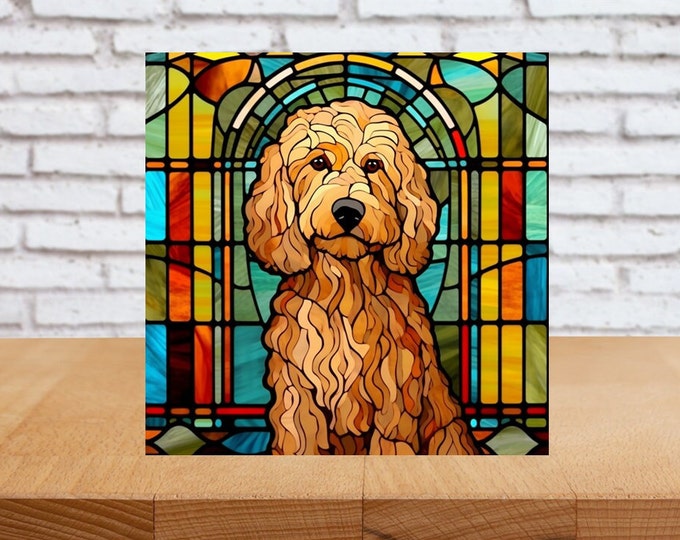 Goldendoodle Wall Art, Goldendoodle Wood Sign, Goldendoodle Home Decor, Goldendoodle Gift, Goldendoodle Owner Gift, Faux Stained-Glass Art