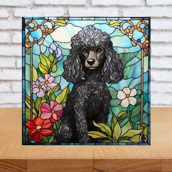 Poodle Wall Art, Poodle Decorative Art, Poodle Sign, Poodle Home Decor, Poodle Gift, Faux Stained-Glass Poodle Art