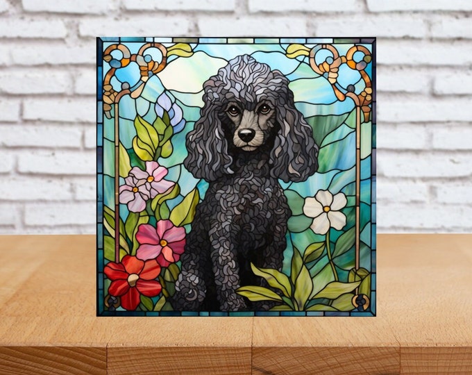 Poodle Wall Art, Poodle Decorative Art, Poodle Sign, Poodle Home Decor, Poodle Gift, Faux Stained-Glass Poodle Art