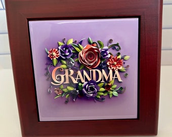 Grandma Framed Tile, Grandma Decorative Tile, Grandmother Gift, Grandmother Decor, Grandma Floral Tile