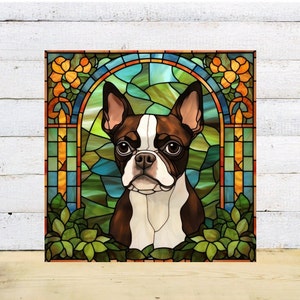 Boston Terrier Wall Art, Brown Boston Terrier Decorative Art, Boston Terrier Sign, Boston Terrier Home Decor, Faux Stained-Glass Art image 9