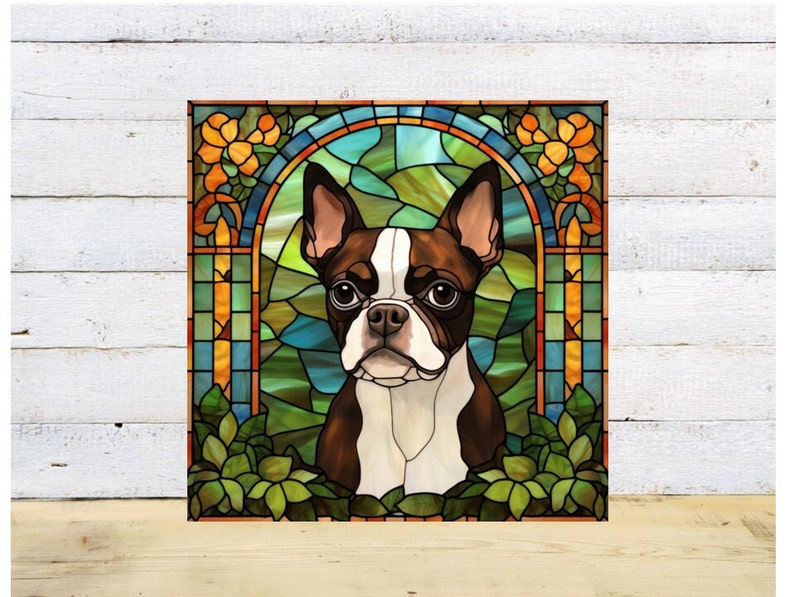 Boston Terrier Wall Art, Brown Boston Terrier Decorative Art, Boston Terrier Sign, Boston Terrier Home Decor, Faux Stained-Glass Art image 9