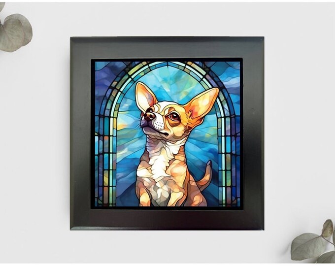 Chihuahua Jewelry or Keepsake Box, Chihuahua Memory Box, Chihuahua Decorative Box, Pet Loss Gift, Chihuahua Gift, Faux Stained Glass
