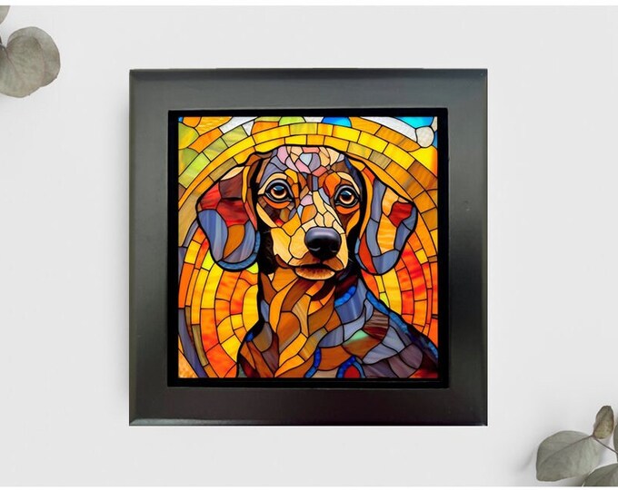 Dachshund Jewelry or Keepsake Box, Dachshund Memory Box, Dachshund Gift, Dachshund Pet Loss Gift, Dachshund Gift, Faux Stained Glass