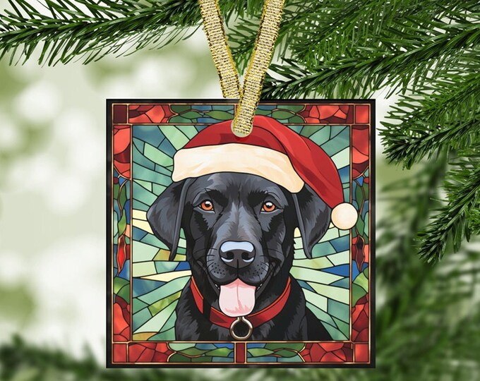 Black Lab Glass Ornament, Black Labrador Glass Ornament, Black Lab