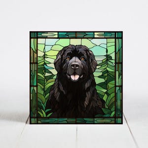 Newfoundland Ceramic Tile, Newfoundland Decorative Tile, Newfoundland Gift, Newfoundland Coaster, Faux Stained-Glass Dog Art