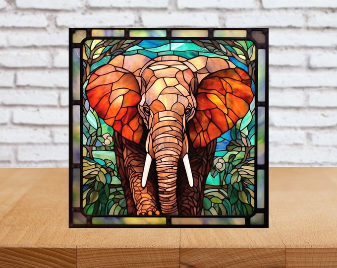 Elephant Wall Art, Elephant Decorative Wood Art, Elephant Sign, Elephant Home Decor, Elephant Gift, Faux Stained-Glass Art