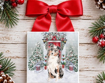 Australian Shepherd Christmas Ornament, Aussie Dog Ornament, Dog Lover Gift, Shimmer Christmas Tree Ornament, Australian Shepherd Gift