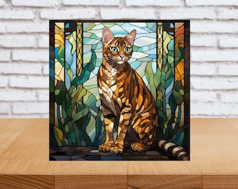 Bengal Cat Wall Art, Bengal Cat Decorative Sign, Cat Sign, Cat Home Decor, Cat Art Gift, Cat Wall Decor, Faux Stained-Glass Cat Art