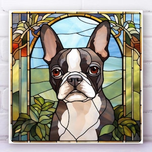 Boston Terrier Wall Art METAL PANEL & WOOD, Boston Terrier Decorative Art, Boston Terrier Sign, Boston Terrier Decor, Faux Stained-Glass Art