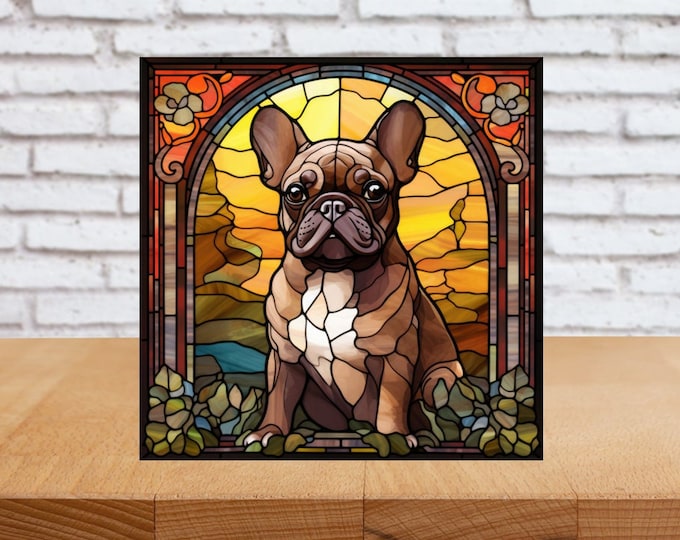 French Bulldog Wall Art, Brown French Bulldog Wood Sign, French Bulldog Home Decor, French Bulldog Gift, Faux Stained-Glass Art