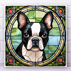 Boston Terrier Wall Art METAL PANEL & WOOD, Boston Terrier Decorative Art, Boston Terrier Sign, Boston Terrier Decor, Faux Stained-Glass Art