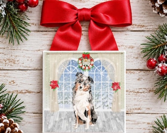 Australian Shepherd Christmas Ornament, Aussie Dog Ornament, Dog Lover Gift, Shimmer Christmas Tree Ornament, Australian Shepherd Gift