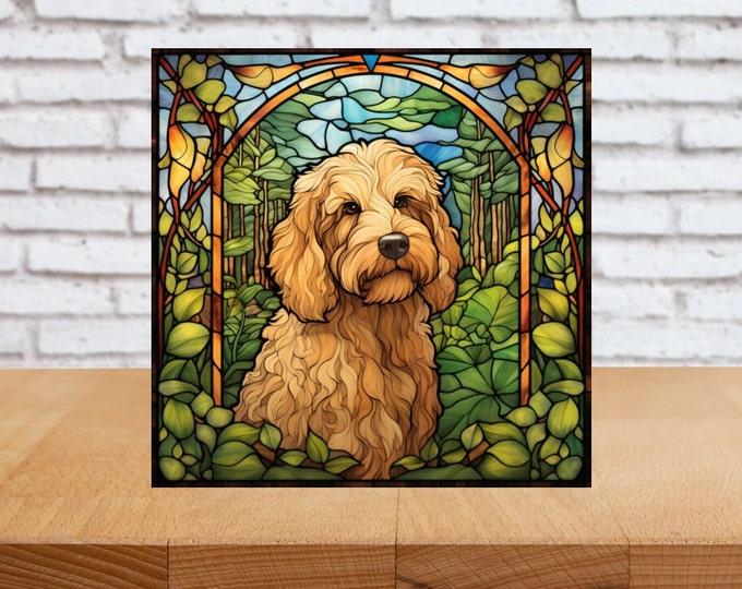 Goldendoodle Wall Art, Goldendoodle Wood Sign, Goldendoodle Home Decor, Goldendoodle Gift, Goldendoodle Owner Gift, Faux Stained-Glass Art