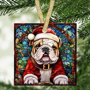 Bulldog Ornament, Bulldog Glass Ornament, Bulldog Christmas Ornament, Bulldog Holiday Ornament