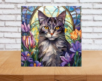 Tabby Cat Wall Art, Tabby Cat Decorative Wood Sign, Cat Sign, Cat Home Decor, Cat Art Gift, Cat Wall Decor, Faux Stained-Glass Cat Art