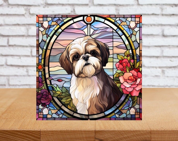 Shih Tzu Wall Art, Shih Tzu Decorative Art, Shih Tzu Sign, Shih Tzu Home Decor, Shih Tzu Gift, Faux Stained-Glass Art